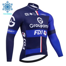 Wielershirt 2025 Groupama FDJ Lange Mouw Winter Thermal Fleece Zwart Blauw